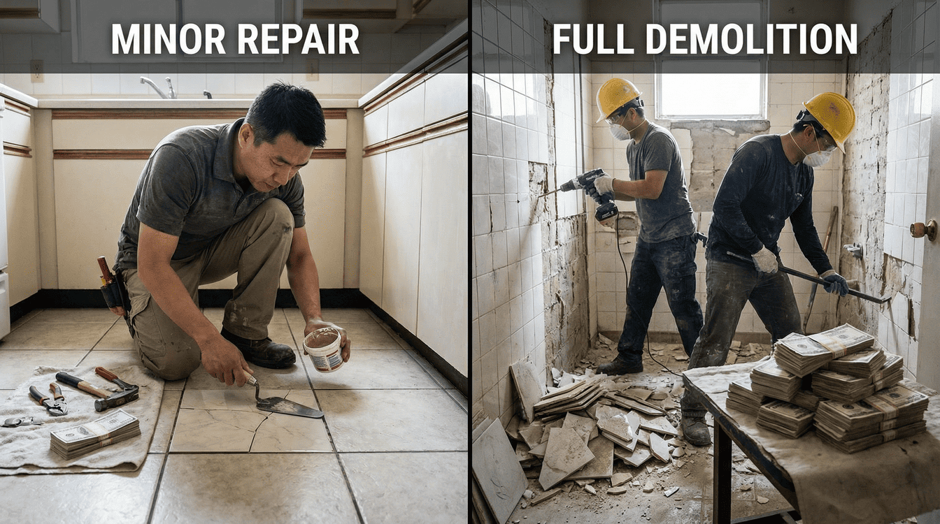 磁磚修補與重鋪，費用差異達30至50%